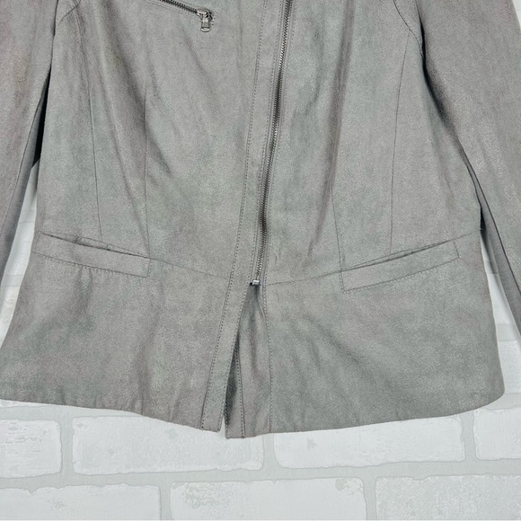 DKNY Jeans Jacket Women Large Gray Faux Suede Polyester Long Sleeve Clipside Zip - Picture 3 of 13